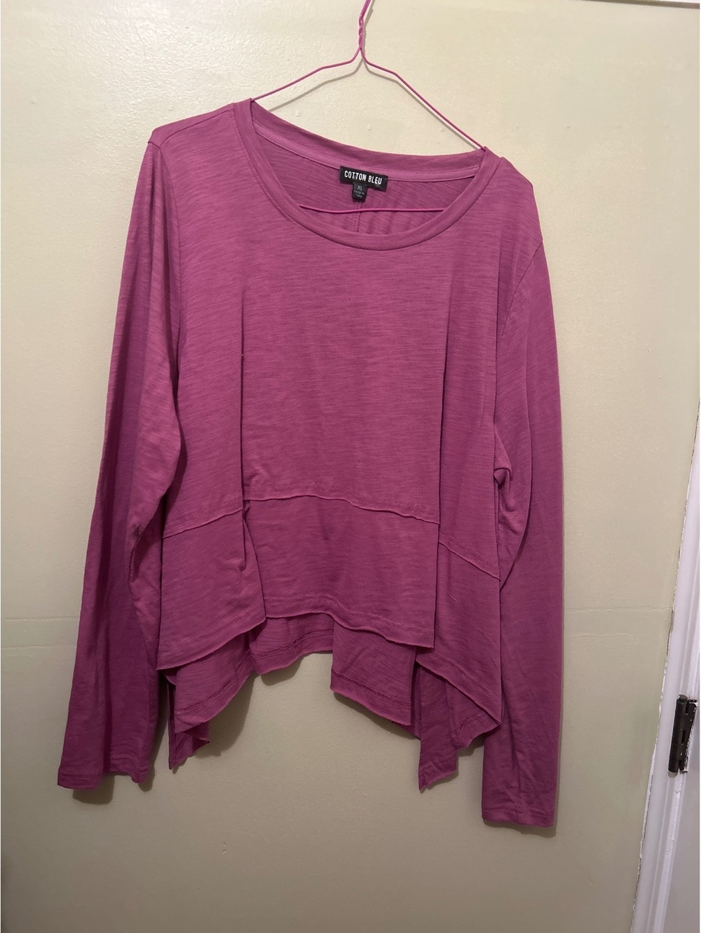 Cotton Bleu Women's Long Sleeve Pink Layered Hem Top XL